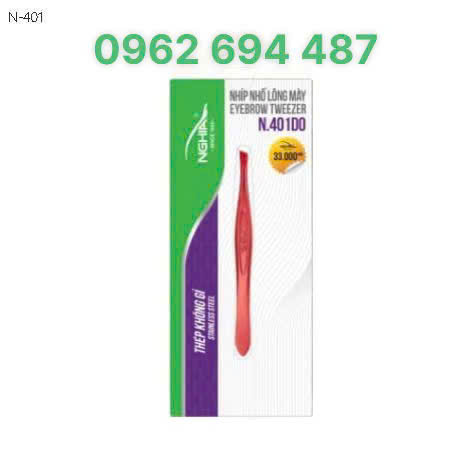  Kềm Nghĩa N.401 - Nhíp Nhổ Lông Mày Đầu Xéo Inox Kềm Nghĩa N.401