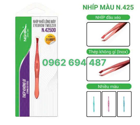 Kềm Nghĩa N.425 - Nhíp Nhổ Lông Mày Đầu Xéo Inox